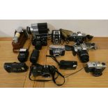 A collection of camera's and equipment, to include Nikon, Praktika and Kodak (2).