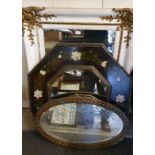 A painted white & gilt wall mirror 86 x 107cm, together with an octagonal bevel edged wall mirror 90
