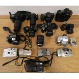 A collection of camera's and lens, to include Nikon, Sony and Yashica (2).