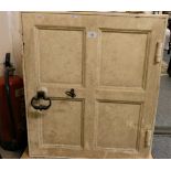 A metal fire safe, 62 x 38 x 71 cm, with two ornate keys.