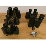 Five binoculars, Carl Zeiss 747446, Keshaw 6 x, Lancaster & Thorpe 12 x 40, Hensoldt 6 x 30, an un-