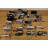 A collection of mainly compact cameras, some cased, a collection of video camera's, to include