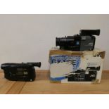 A JVC GX-NSE video recorder, a Panasonic NV-A3B video recorder and two K6 cine max super 8