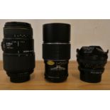 A Sigma 70-300 F4 APO macro lens, case, box, a Sigma XO Fisheye F2.8 lens, case, box, and a Super