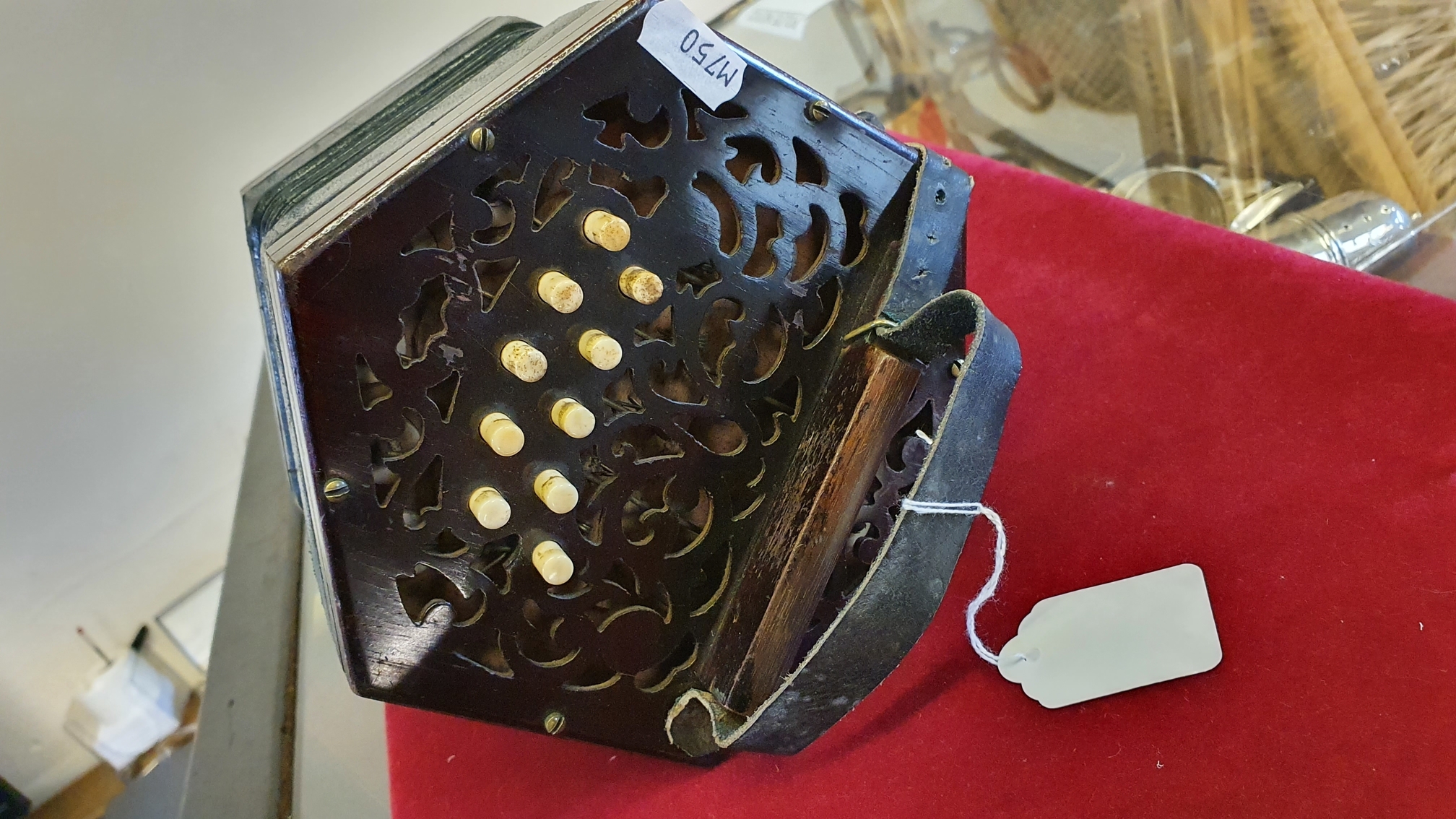 A 21 key concertina, retailed by J. Powell, 16 Ellis Terrace, Holderness Road, Hull. - Image 2 of 4