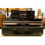 A Panasonic DVD/CD player DVD S35, a Panasonic Blue Ray player DMP DB75, a Panasonic VHS player NV