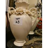 A polychrome glazed Victorian style planter raised on a pedestal stand, 82 cm, another planter on