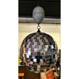 A electric powered glass glitter ball, approx 40cm diameter. (untested)