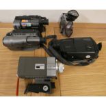 A Pacemaker cine camera, a Bell & Howell turret, three camcorders and various instamatic camera's.