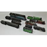 Four Double O locomotives, 46232, A4 7, unmarked black 5, 69567, together with six plastic