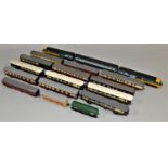 Thirteen 00 gauge carriages, two goods wagons and an Intercity 125 set, (two power cars and a