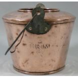 A BR (M) HAC copper container with swing handle, lacking lid, for use in Railway hotels and