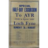 A LMSR double royal poster, Special Half Day Excursion to Ayr and Cruise by Steamer Juno to Loch