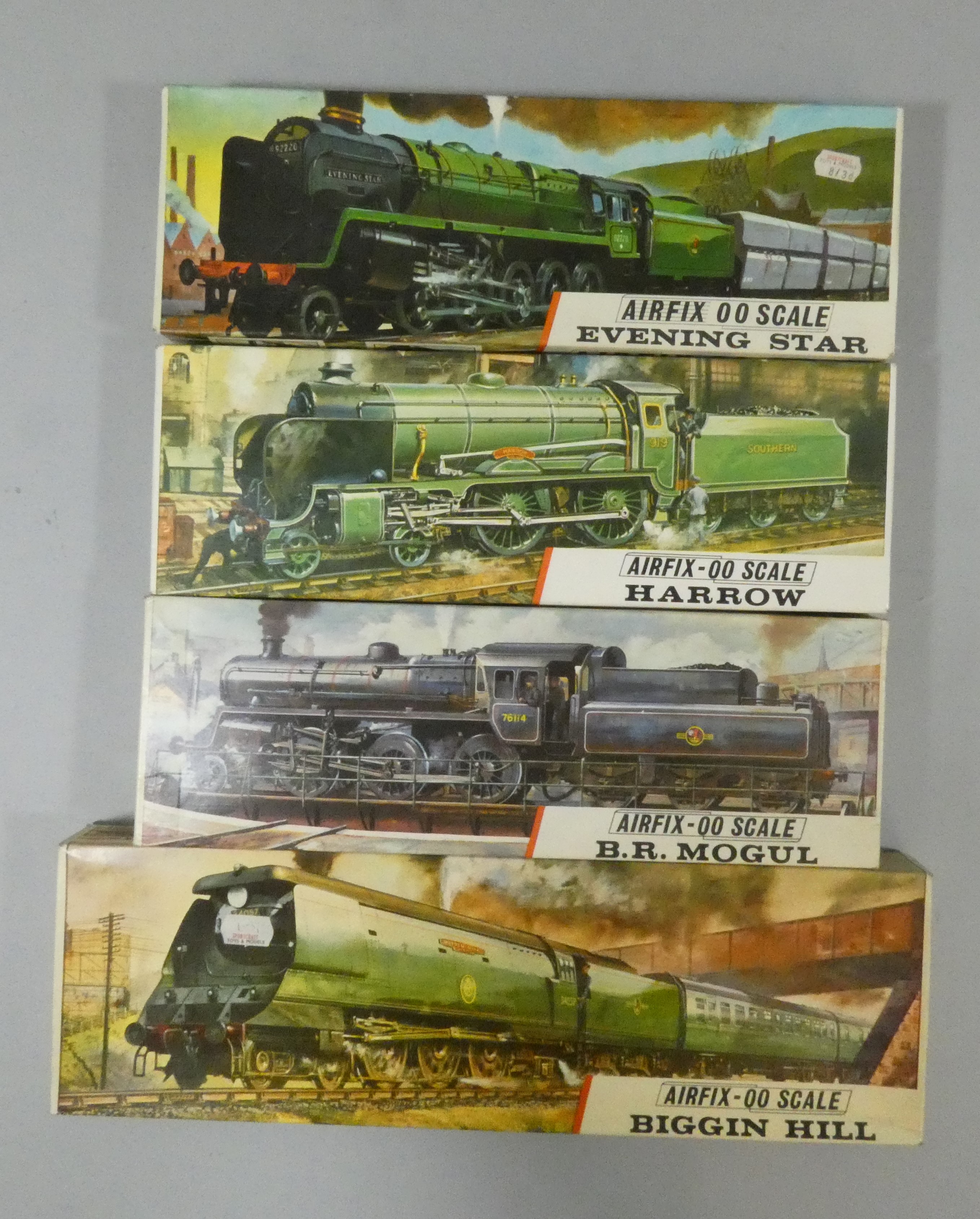 Three Airfix-00 scale unused kits, Evening Star, Saddle Tank and Prairie Tank, together with