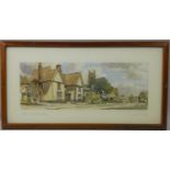 A framed and glazed carriage print, Laxfield, original frame, 28.5 x53.5 cm overall.