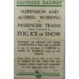 An original Southern Railway double royal poster, Suspension and altered working of passenger trains