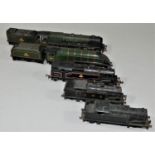 Five Double O locomotives, 46242, 60016, 80054, LMS 0-6-2 tank engine and unmarked 0-6-2 tank engine