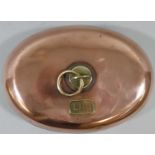 A L.M.S. oval copper and brass foot warmer with screw cap, 21 x 27 cm, (ex hotel or sleeping coach).