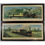 Two Hamilton Ellis framed and glazed carriage prints, Travel in 1895 and Travel in 1905, a tin sign,