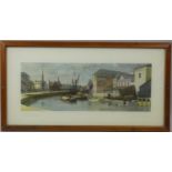 A framed and glazed carriage print, Wisbech, original frame, 28.5 x 53.5 cm overall.