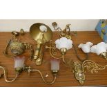 A quantity of brass ceiling and wall light fittings. (2)