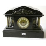 A Japy Freres slate mantle clock with key & pendulum. 40cm x 32cm tall.