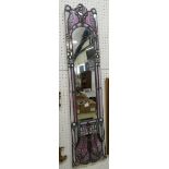 A John Leathwood artwork mirror with pink glass and leaded decoration. 140cm x 30cm. (a/f)