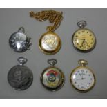 Six manual wind pocket watches, including a Russian railway one (6).