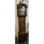 A Victorian oak longcase clock with painted dial, 30 hour movement, pendulum, weight, in need of