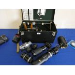 A Praktica super TL3 with lens in a hard case and 5 other lens including Solitor 1:8 450mm and