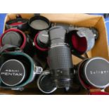 A quantity of camera lens, to include Tamron 750150, Lele Macro, Pentax 80-320, Pentax M zoom 80-