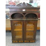 A mahogany glazed cabinet, painted Aspreys Jewellers, London to each door, the cabinet has an open