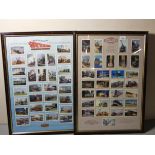 A set of framed Castella cigar cards, c.1996; steam locos, steam railway, motoring history x 2 and