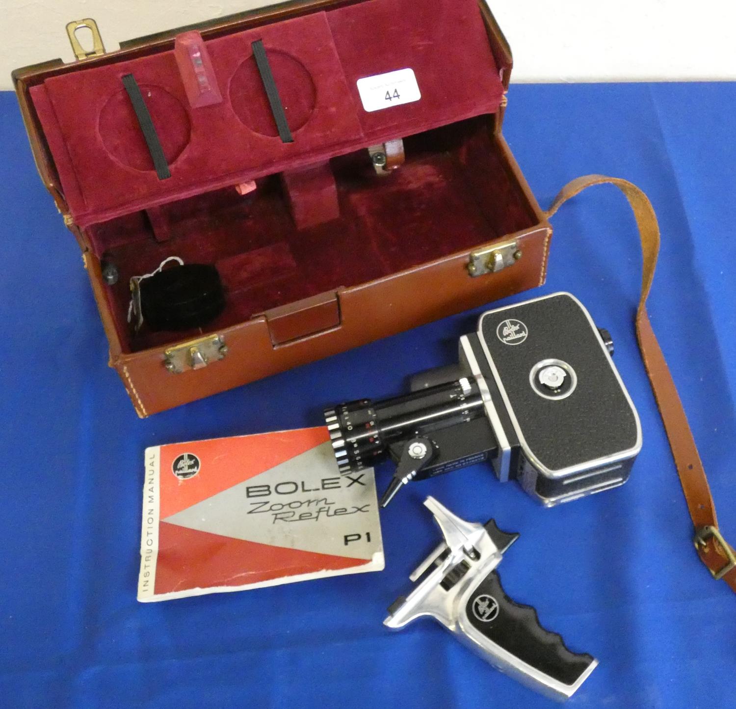 A Bolex P1 Zoom Reflex cine camera in leather case.