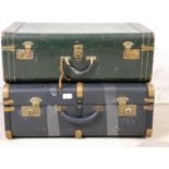 A green leather suitcase and a travelling trunk type suitcase (2).