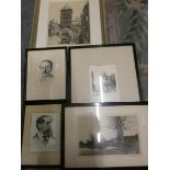 A collection of etchings and prints.