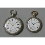 A silver pocket watch, Birmingham 1914 and a 800 standard pocket watch (2).