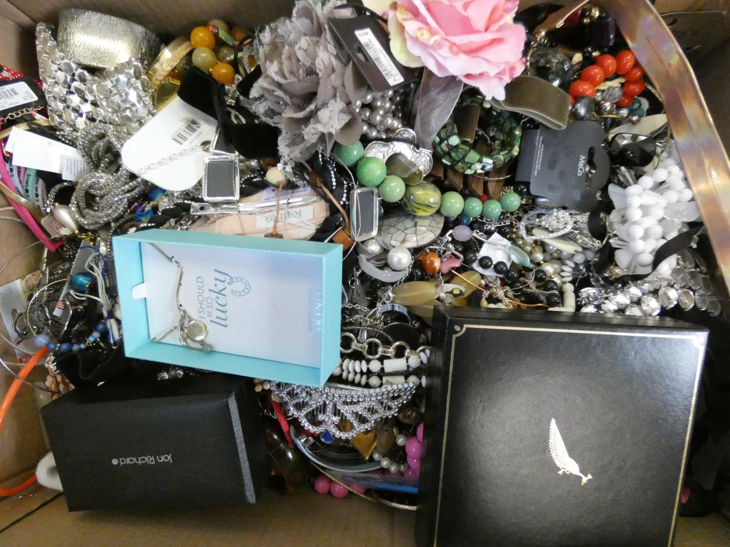 A large box of costume jewellery.