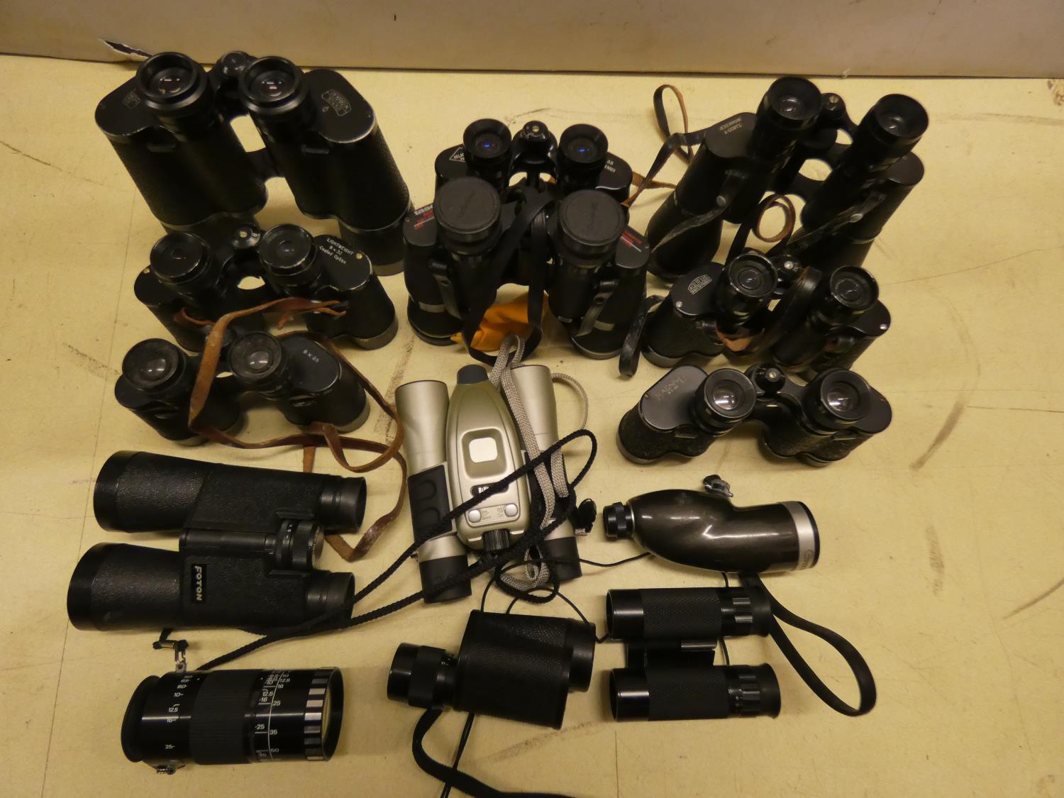 Cased and uncased collection of binoculars and monoculars, including Carl Zeiss 'Jena', Delacroix of