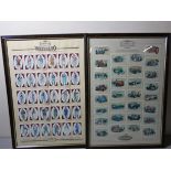 A set of framed Castella cigar cards, c.1996; 2 x Soldiers of Waterloo, Donnington racing cars,