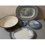A set of Wedgewood graduated meat plates together lidded dishes, meat plates, large bowl decorated