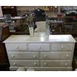 A white painted 3 short over 4 long chest of drawers, 150 x 43 x 76 cm, together with an Art Deco
