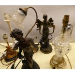 A glass table lamp, two in the form of figurines and four other table lamps. (7)