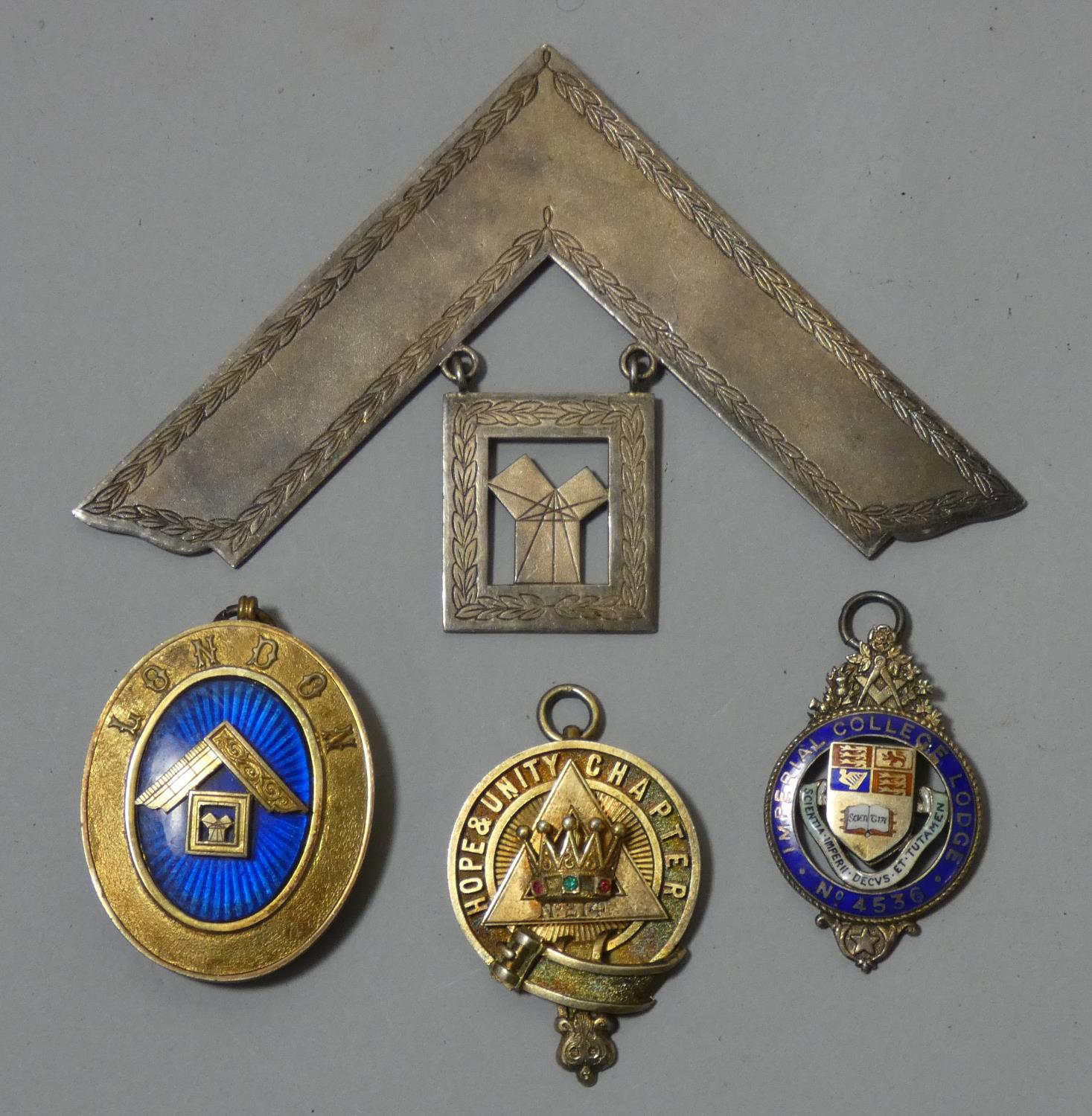 Four silver and silver gilt Masonic jewels.