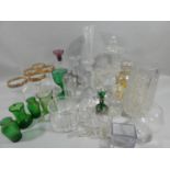 A part tea service of press moulded glassware, 6 plates, 6 saucers, 4 cups, milk jug and sugar