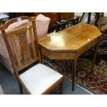 An Edwardian octagonal fold over card table with boxwood inlay, raised on tapering legs, 100 x 50