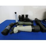 A selection of camera equipment including lenses, monoculars by Nikon. (cased & uncased)