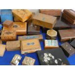 A collection of wooden boxes including, lacquered, carved etc.
