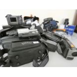 A selection of cased/uncased digital/video camcorders, makers to include Sony, JVC, and a Ricoh XR-X