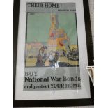A framed colour poster - F.Gregory Brown entitled 'Their Home' Belgium 1918. 117cm x 79cm